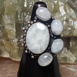 Hand Crafted Silver Ring with Moonstone Gems